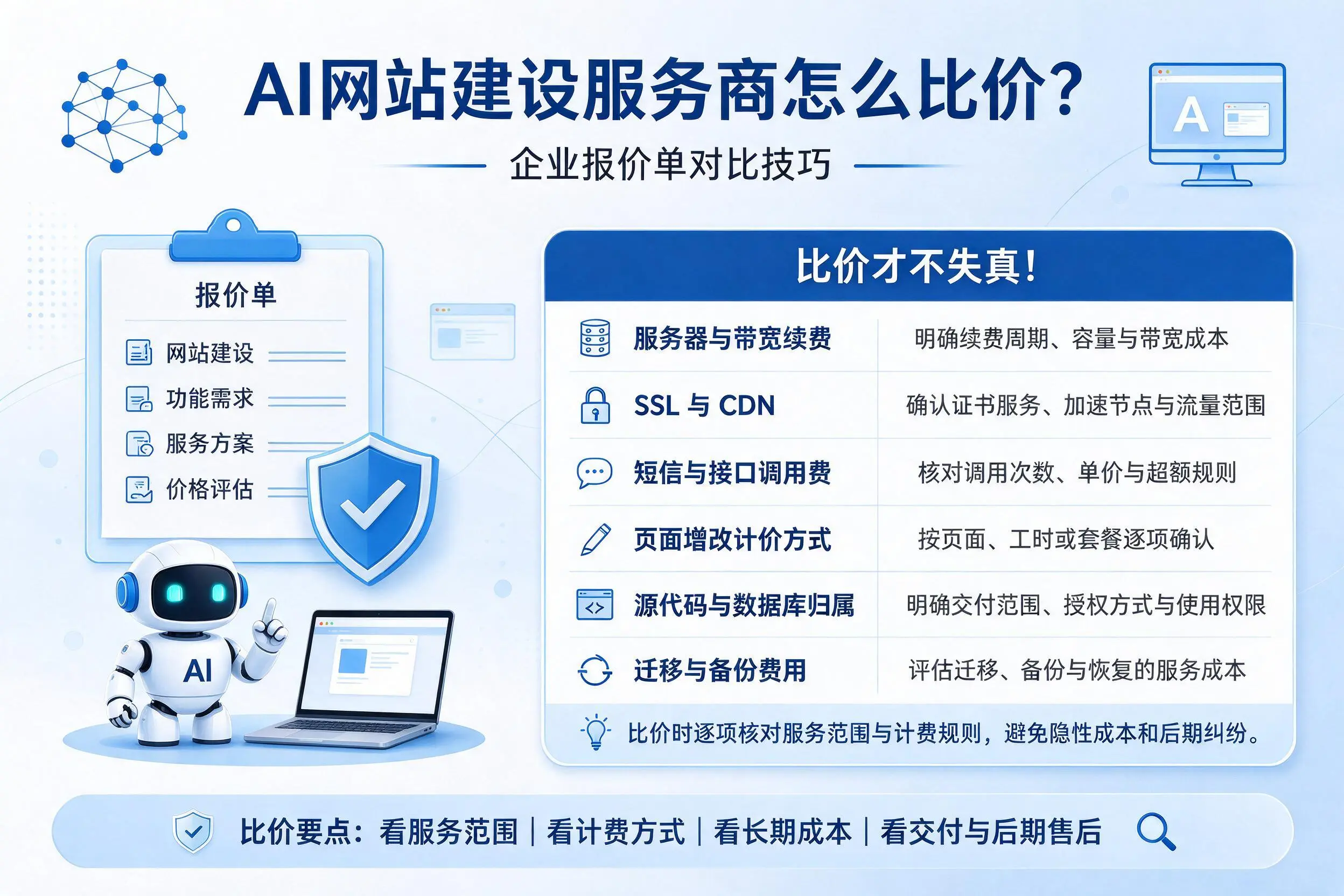 AI网站建设服务商怎么比价?南京企业报价单对比技巧
