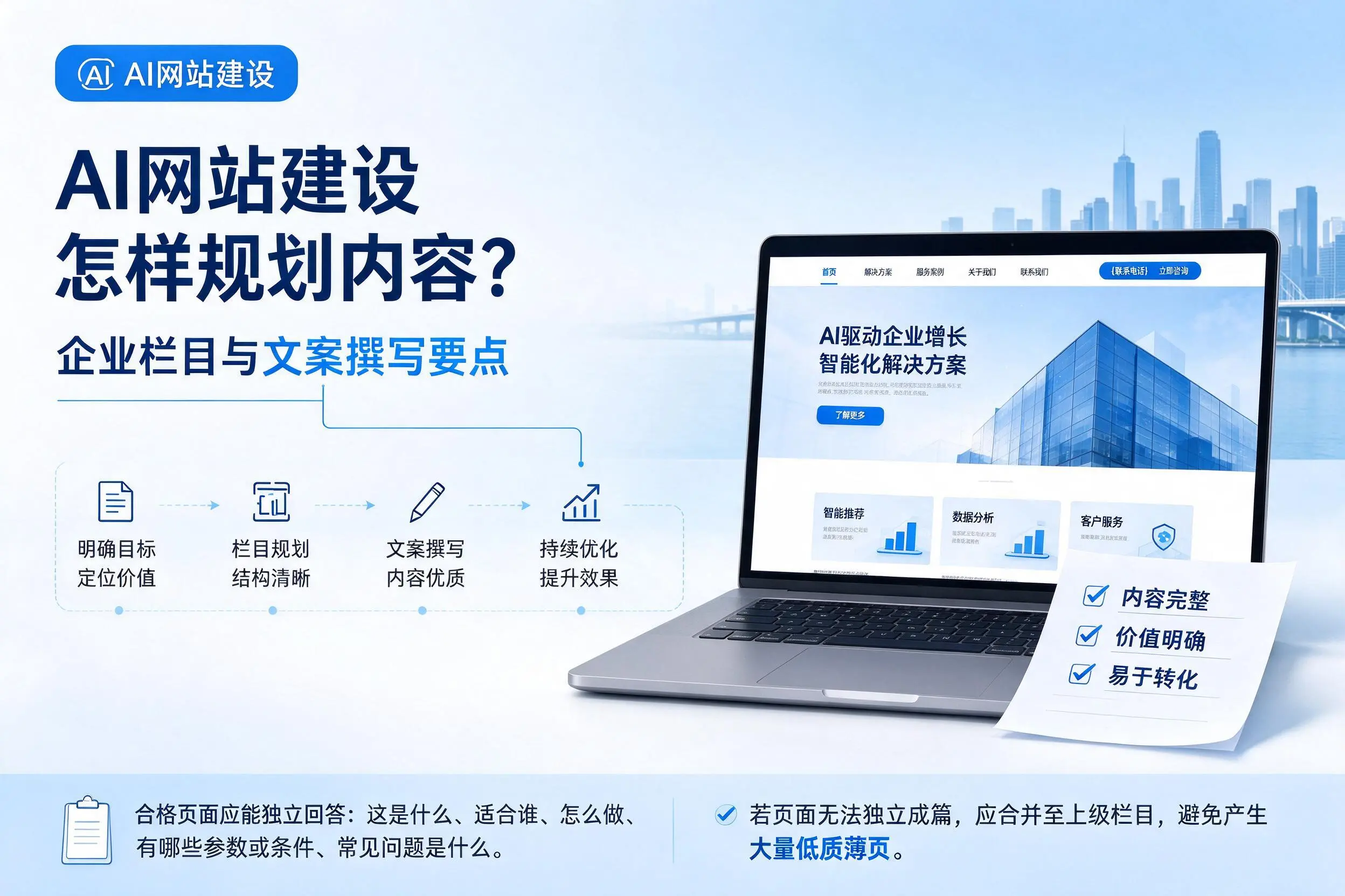 AI网站建设怎样规划内容？南京企业栏目与文案撰写要点